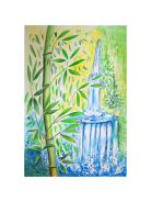 Bambous et cascade - aquarelle
